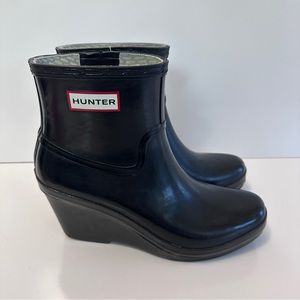 HUNTER Wedge Short Rain Boots Size US 8 Black Rubber